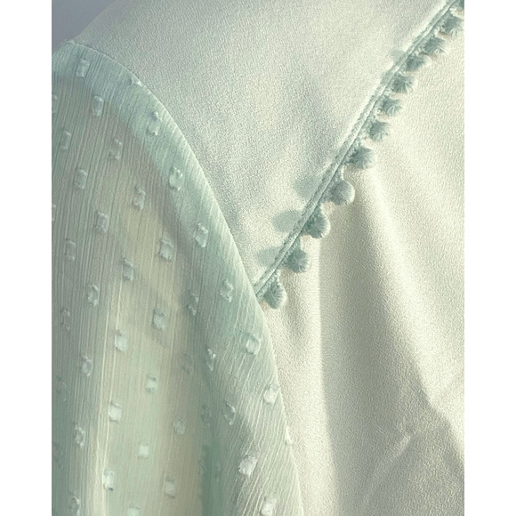 Isaac Mizrahi Live QVC Sz 16 Split V-Neck Blouse Sheer Puff Sleeves Mint Green - Picture 6 of 13